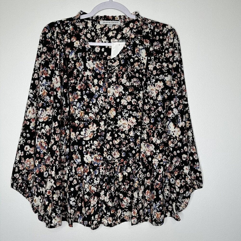 Peasant Floral Blouse Black Size 2XL